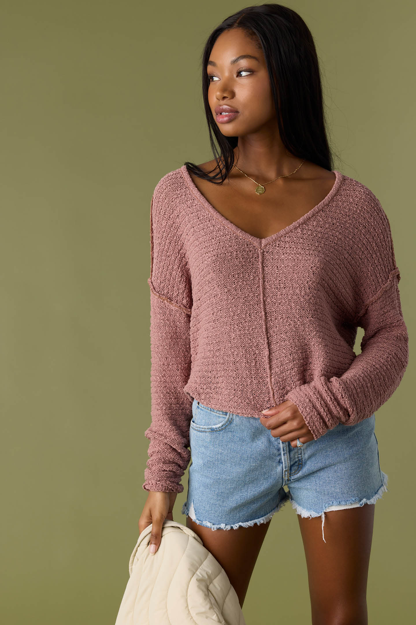 Marina Cotton Slub V-Neck Sweater - O'Neill Clothing