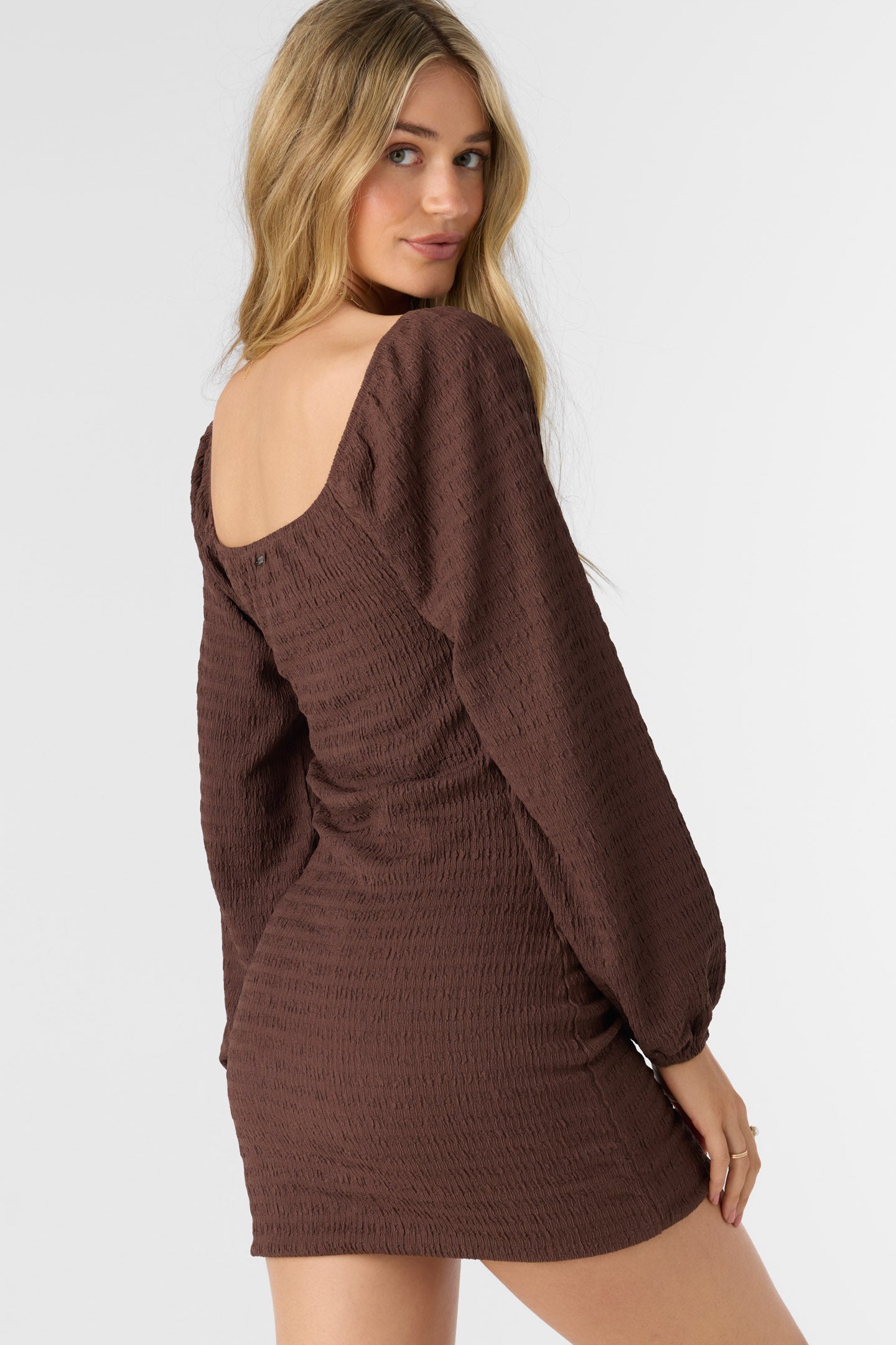 Tegan Smocked Knit Long Sleeve Mini Dress - O'Neill Clothing