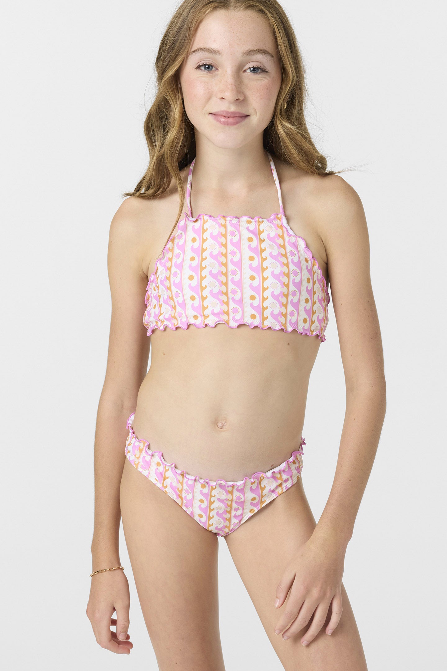 Girl’s Balearic Waves Ruffle Edge High Neck Top Set - O'Neill Clothing
