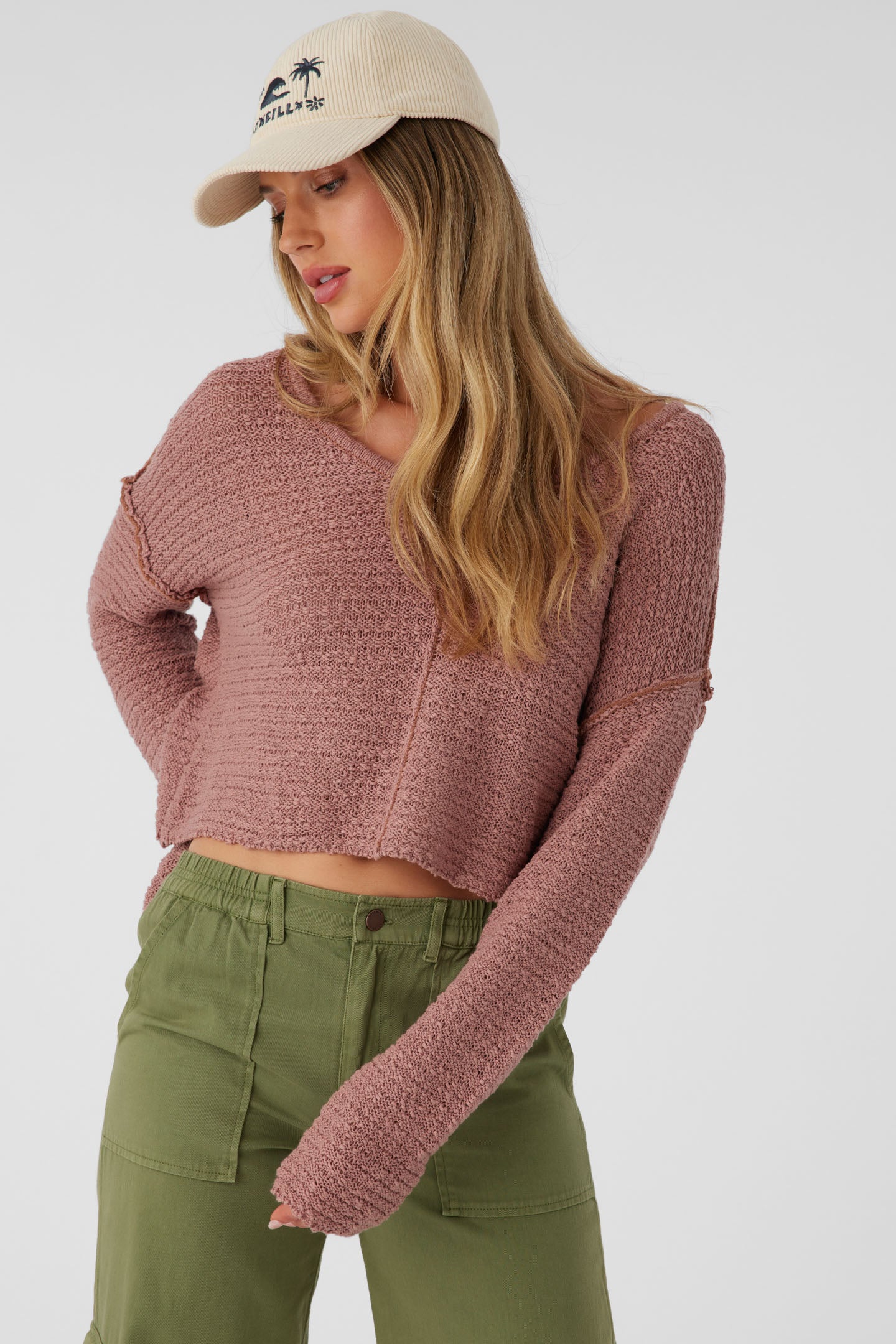 Marina Cotton Slub V-Neck Sweater - O'Neill Clothing