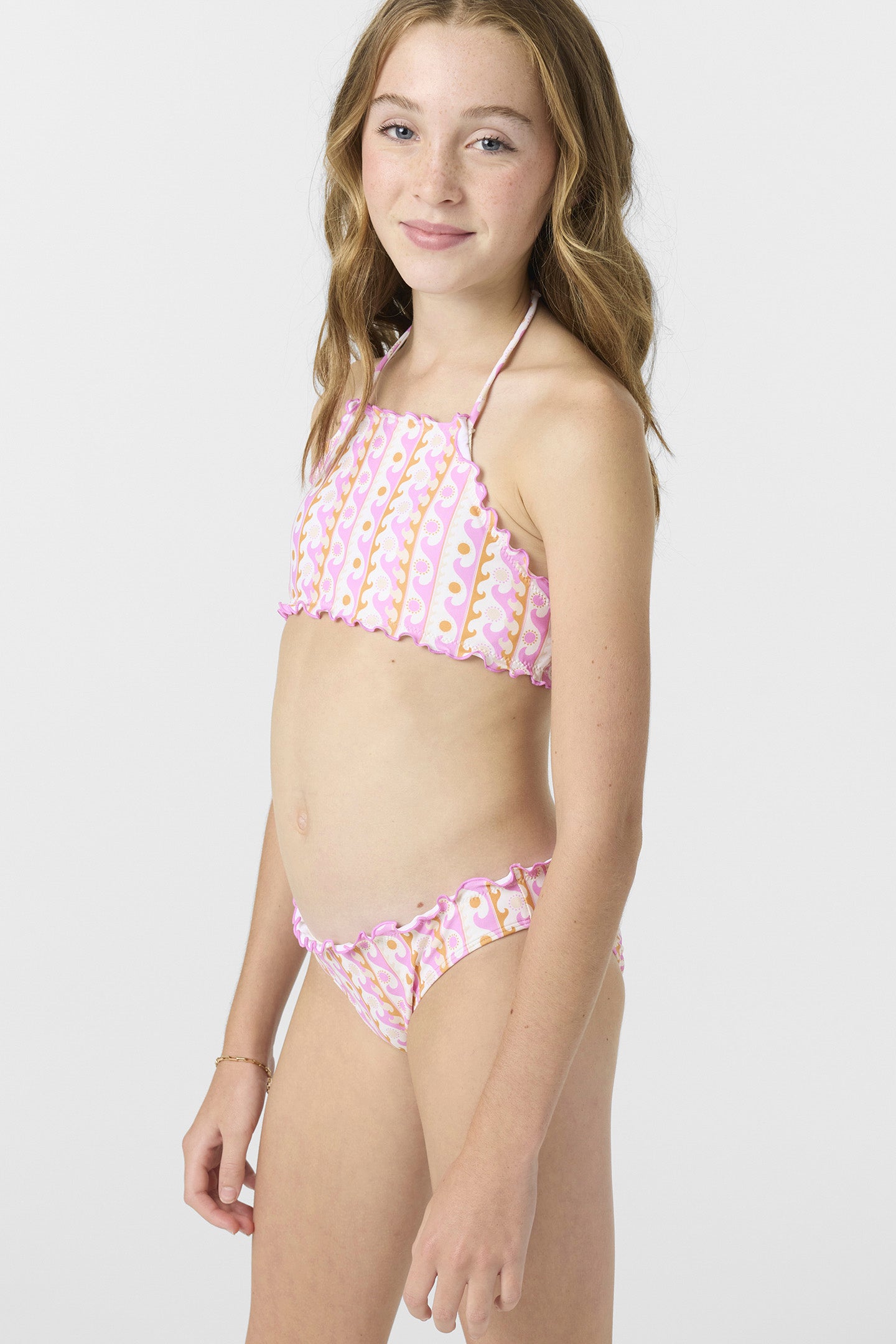 Girl’s Balearic Waves Ruffle Edge High Neck Top Set - O'Neill Clothing